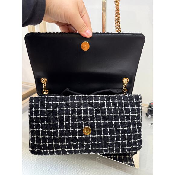 Versace black white tweet fabric leather flap bag - Picture 7 of 8